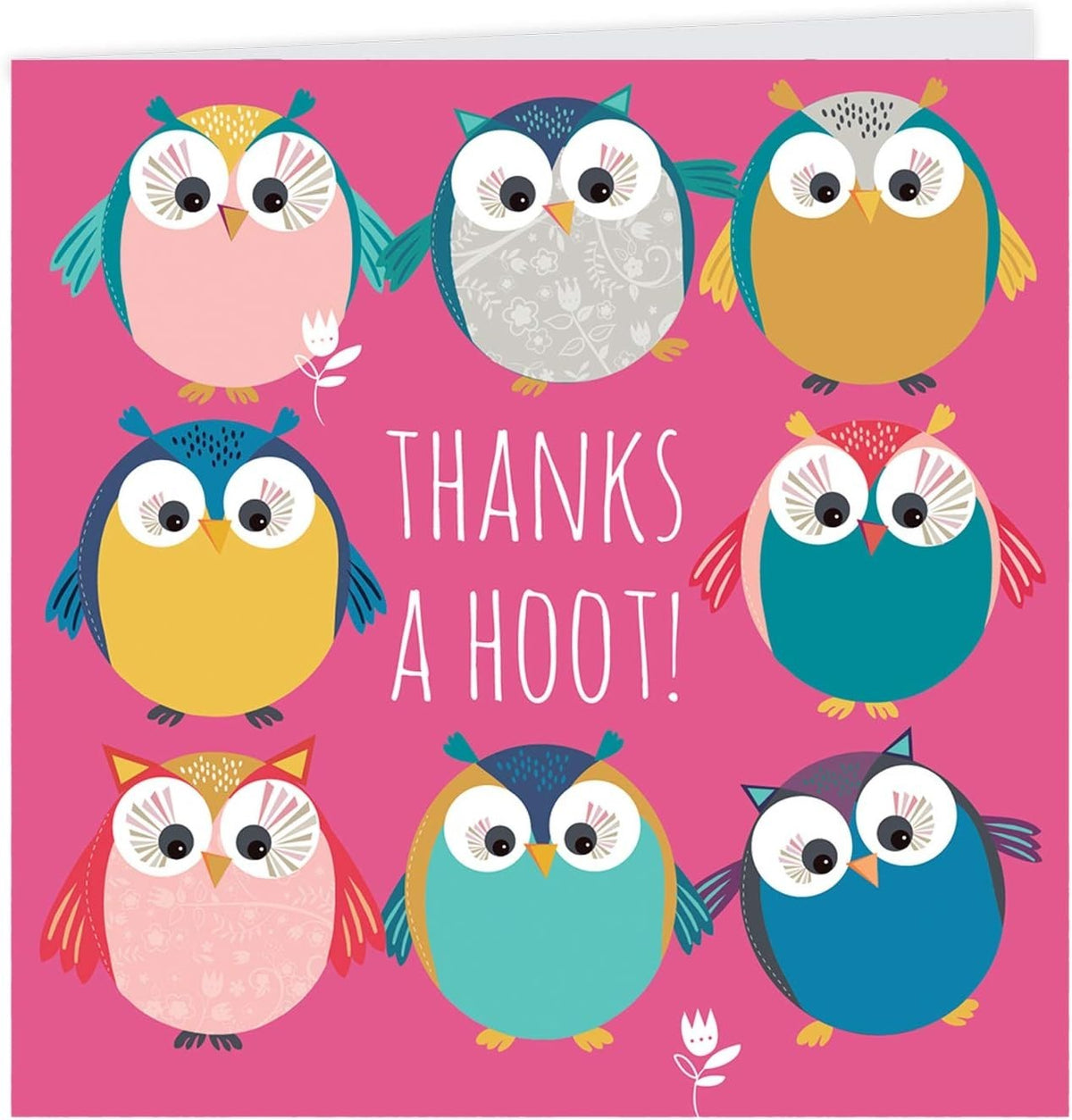 Pink owl thank you notecard with Thanks a Hoot wording by Otter House