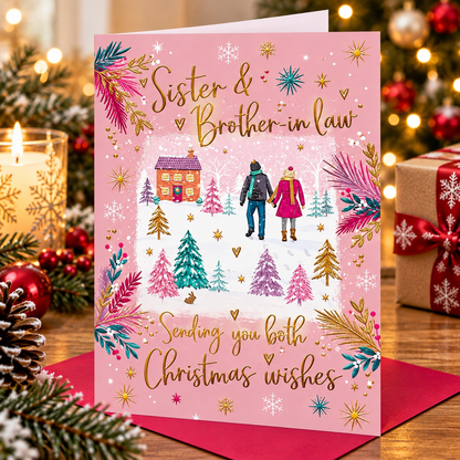 Otter House Sister and Brother-in-law Christmas card displayed on festive tabletop