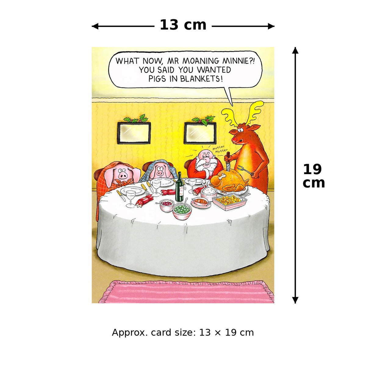 Paperlink pigs in blankets Christmas card size 13 x 19cm