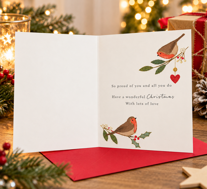 Special Daughter Christmas card festive lifestyle scene with red envelope and Christmas decorations