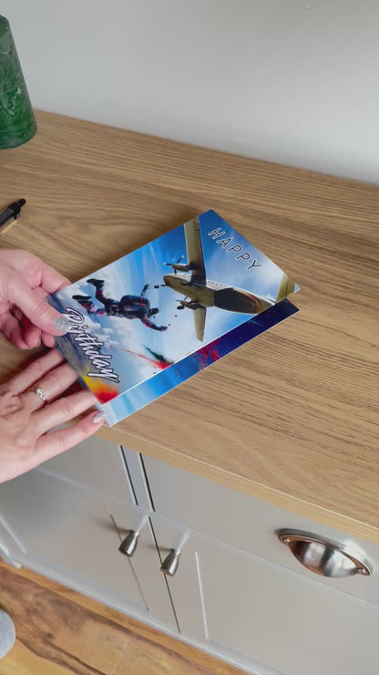 Bare Cards Skydiving Birthday Card – Trifold Keepsake Card & Gift In One