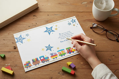 Great-Grandson Birthday Card – Train & Animal Design with Gold Foil