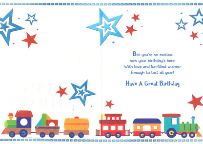 Great-Grandson Birthday Card – Train Design with Blue Foil