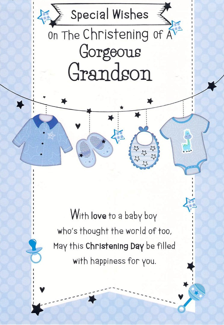 Christening Grandson - Greeting Card - Multi Buy - Free P&P