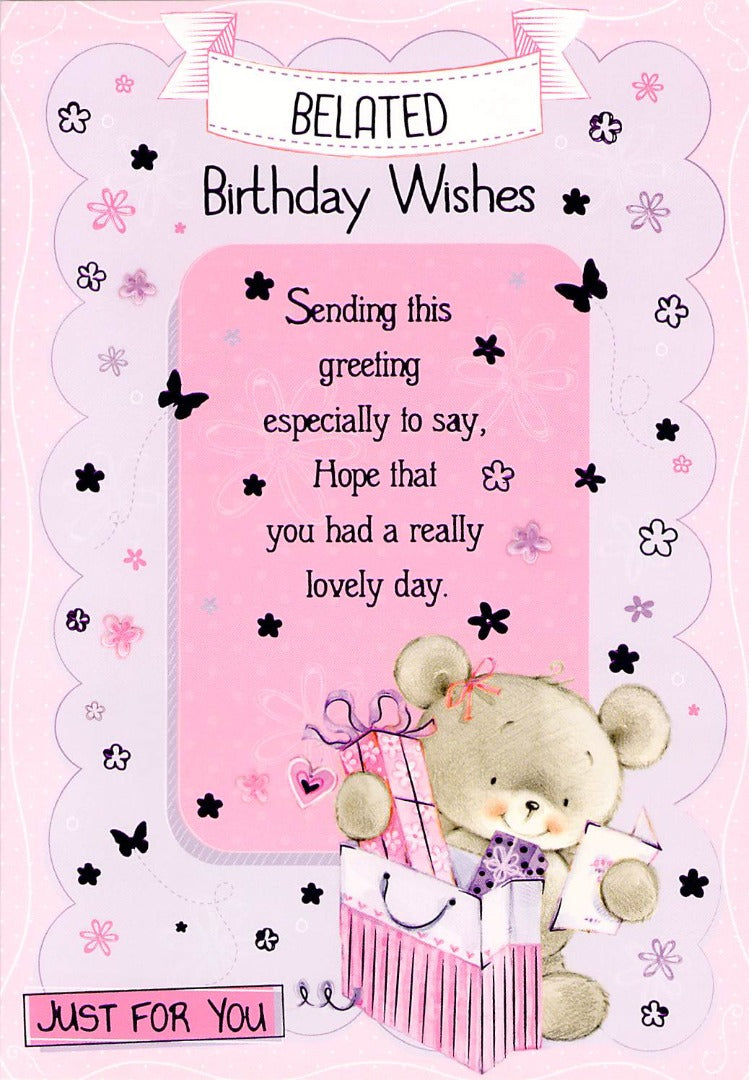 Greeting Card - Belated Birthday - Bear / Butterfly - Multibuy