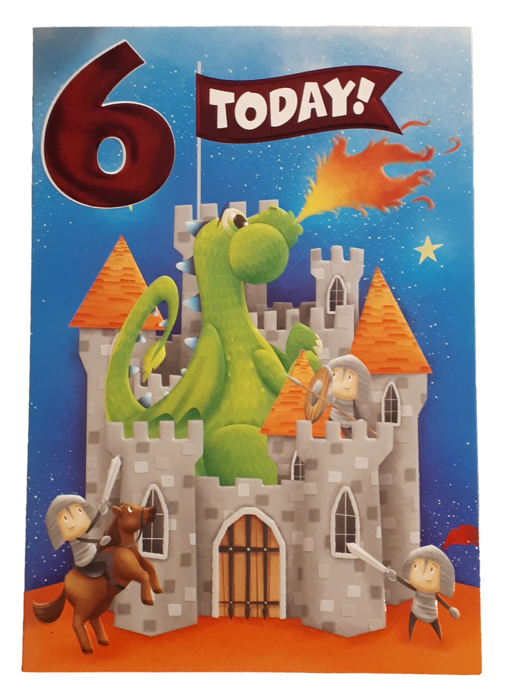 Age 6 - 6th Birthday Card - Dragons / Castles - Greeting Card - Free Postage