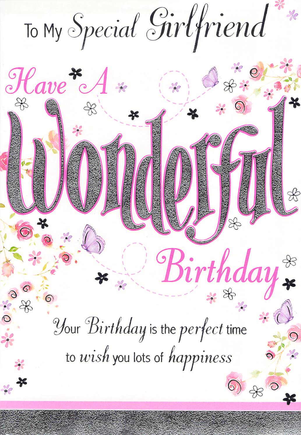 Birthday - Girlfriend - Flowers & Butterflies - Greeting Card