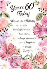 Load image into Gallery viewer, Age 60 - 60th Birthday - Gold / Flowers - Greeting Card - Free Postage
