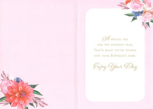 Load image into Gallery viewer, Peach Background with flowers in two corners, with a verse that reads &quot;A Special day and the happiest year, that&#39;s what you are wished now your birthday is here&quot;
