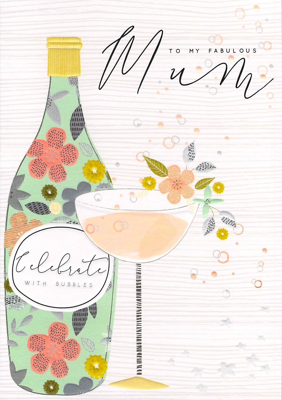 Mothers Day Greeting Card - Mum - Wine Bubbles - Free Postage