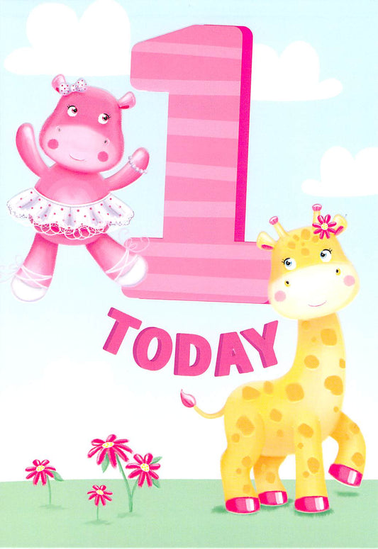 This 1st Birthday - Age 1 - Pink - Animals - Greeting Card - Multibuy is a priced at £ 1.99 from Made To Be Treasured range. Produced by Generic for excellent quality