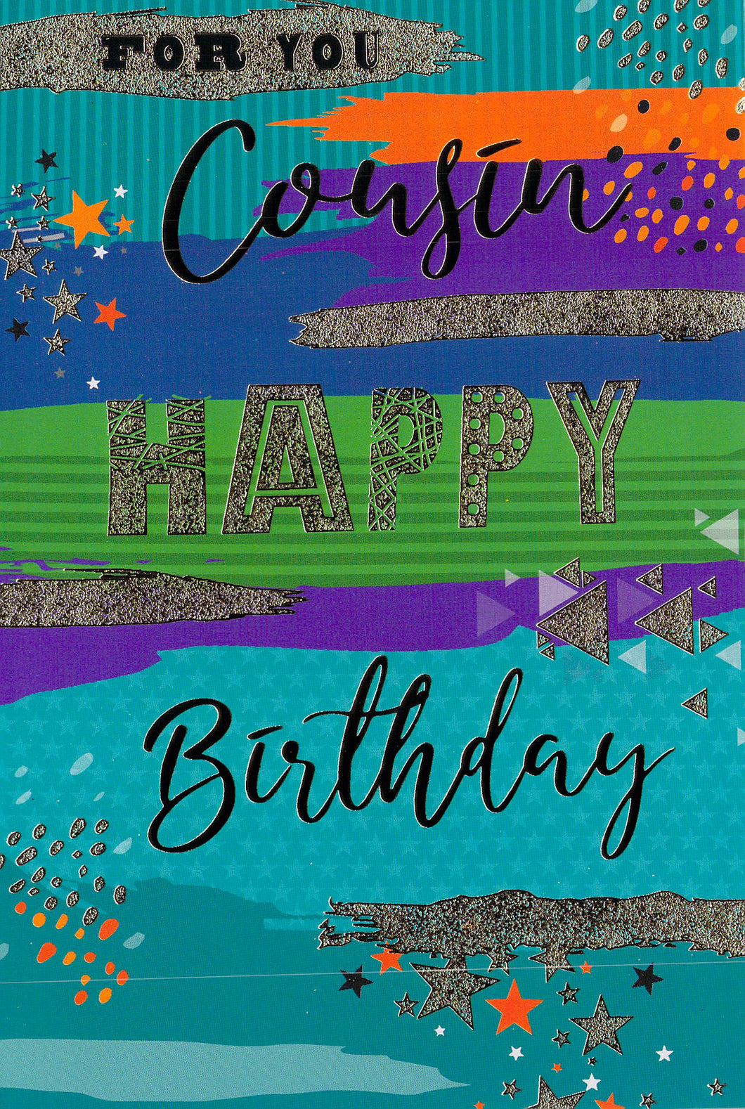 Birthday Card - Cousin - Greeting Card - Colourful / Gold Foil
