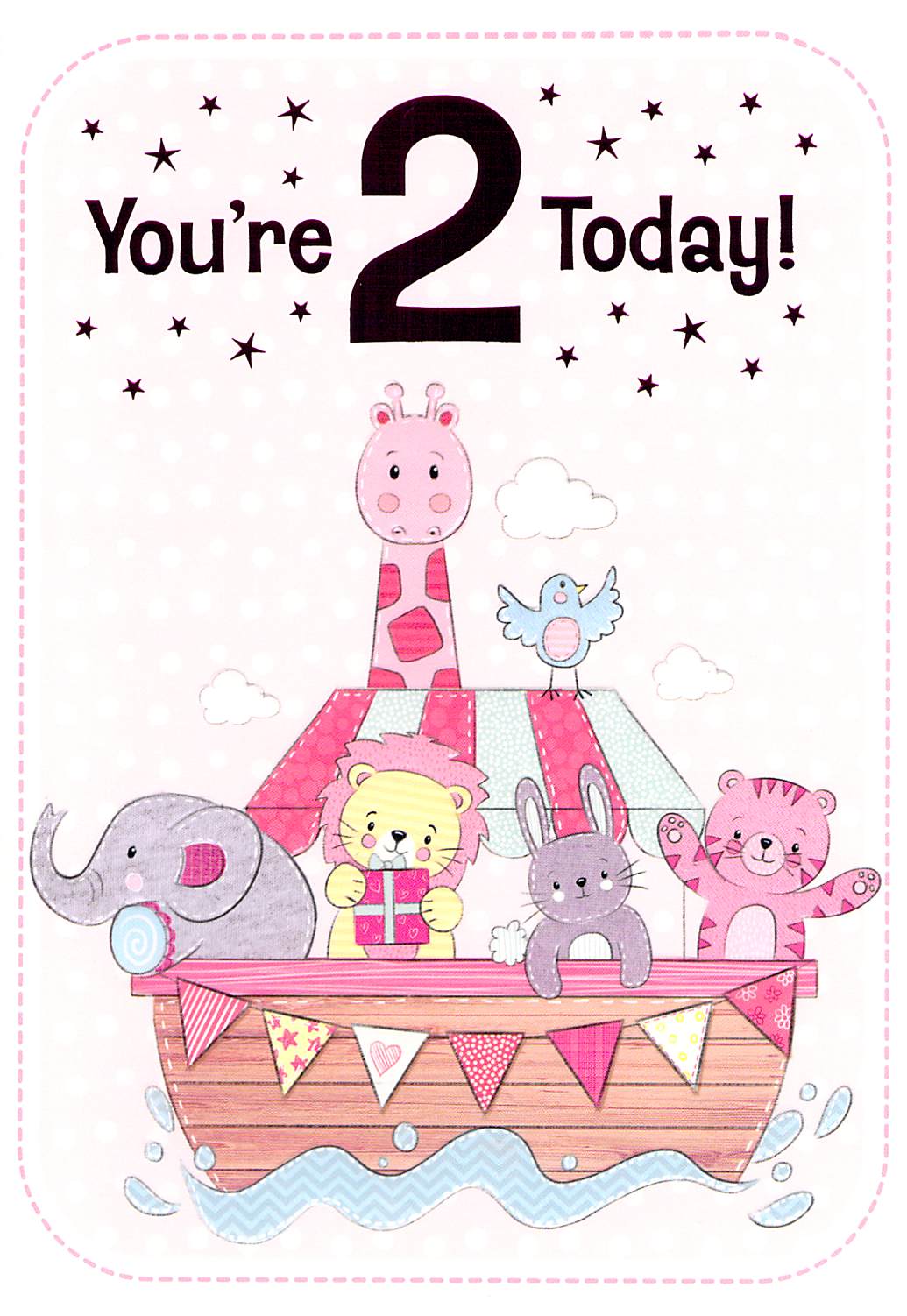 2nd Birthday - Greeting Card - Multi Buy Discount - Pink / Animals / Boat