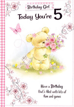 Load image into Gallery viewer, 5th Birthday - Age 5 - Greeting Card - Multi Buy Discount - Bear / Flowers
