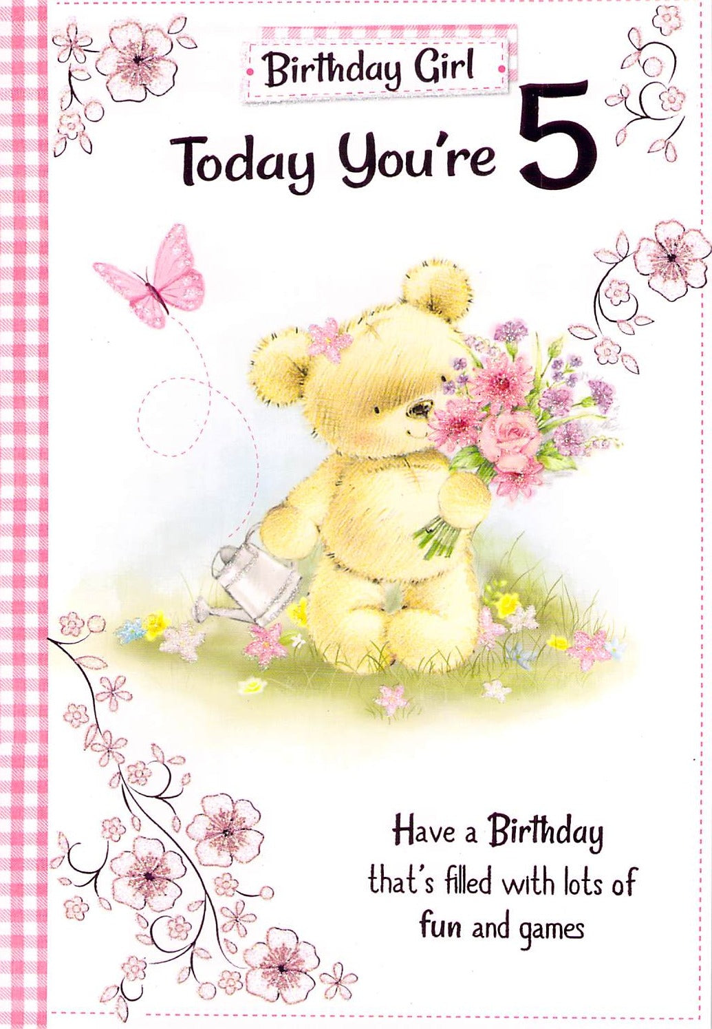5th Birthday - Age 5 - Greeting Card - Multi Buy Discount - Bear / Flowers