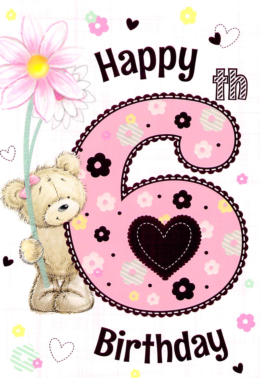 6th Birthday - Age 6 - Greeting Card - Multi Buy Discount - Bear / Heart