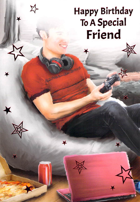This Birthday Card Friend - Gaming Theme with Headphones and Controller - Modern Birthday Greeting is a Greeting Card priced at £ 1.99 from Made To Be Treasured range. Produced by Poppy Hill for excellent quality
