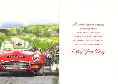Birthday - Husband -  Red Sports Car - Greeting Card - Free Postage