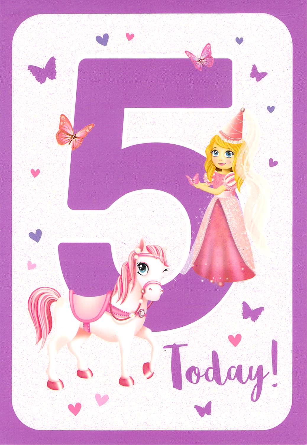 Age 5 - 5th Birthday - Purple Princess - Greeting Card  - Multi Buy Discount