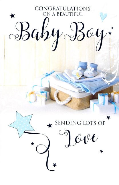 New Baby Boy - Birth - Blue Socks -  Greeting Card