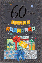Load image into Gallery viewer, 60th Birthday - Age 60 - Blue / Presents  -  Greeting Card
