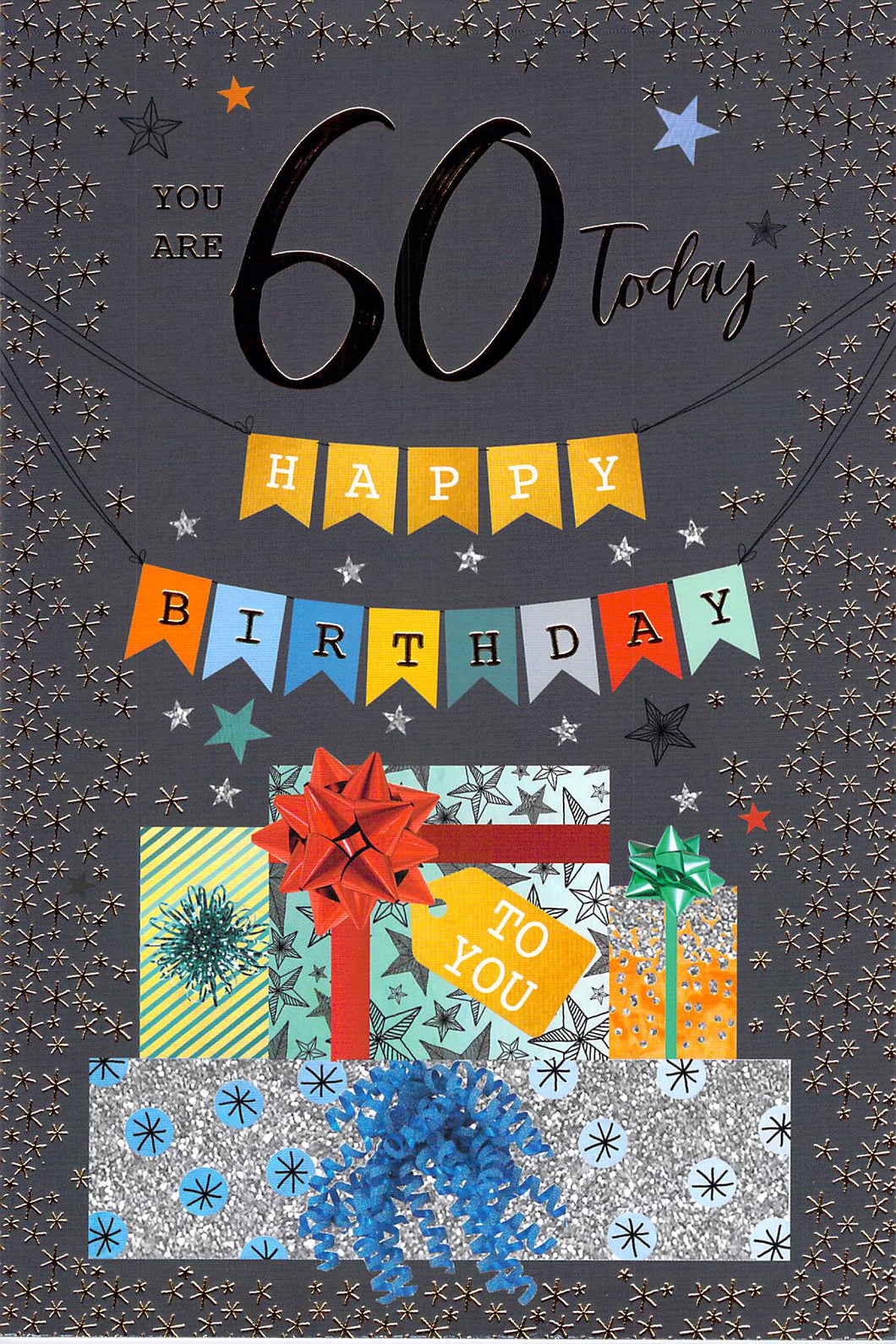 60th Birthday - Age 60 - Blue / Presents  -  Greeting Card