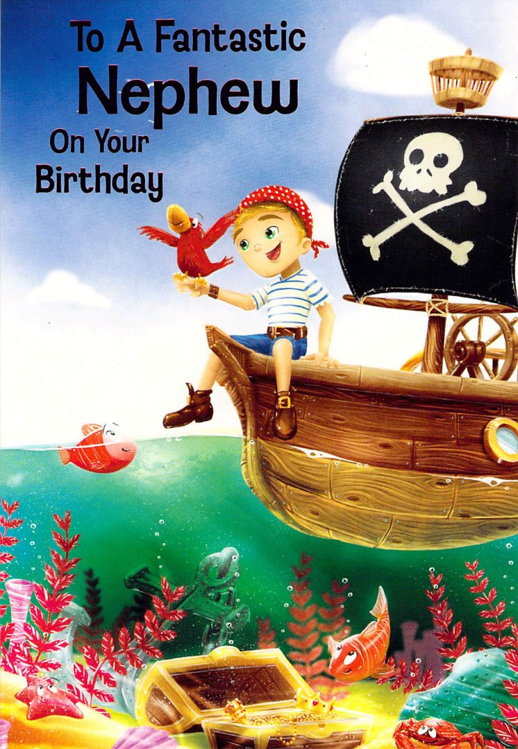 Birthday - Nephew - Pirate - Greeting Card - Free Postage