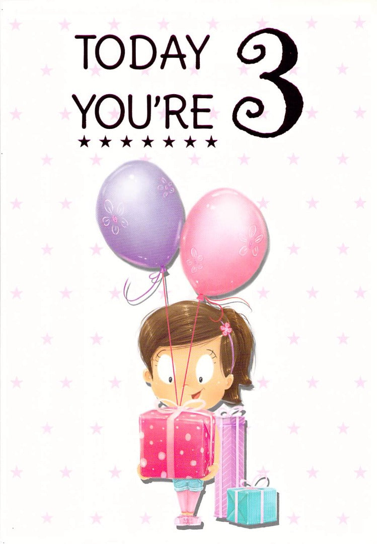 Birthday - Age 3 - Balloons - Greeting Card - Free Postage