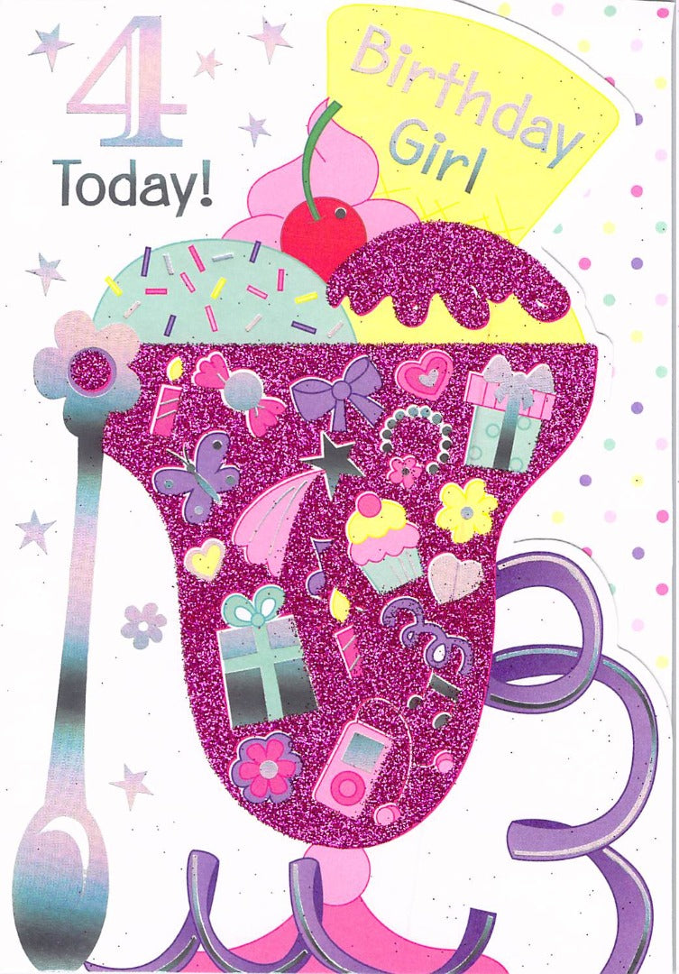 Birthday - Age 4 - Sundae - Greeting Card - Free Postage