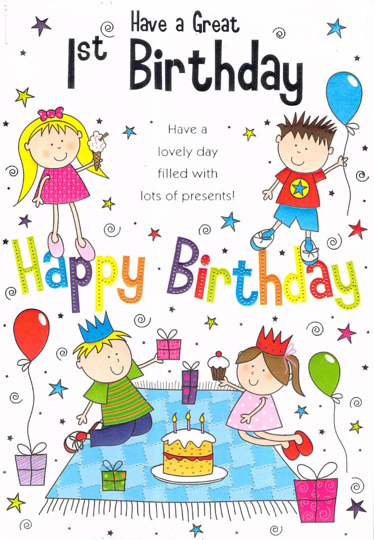 Birthday - 1st Birthday - Party - Greeting Card - Free Postage