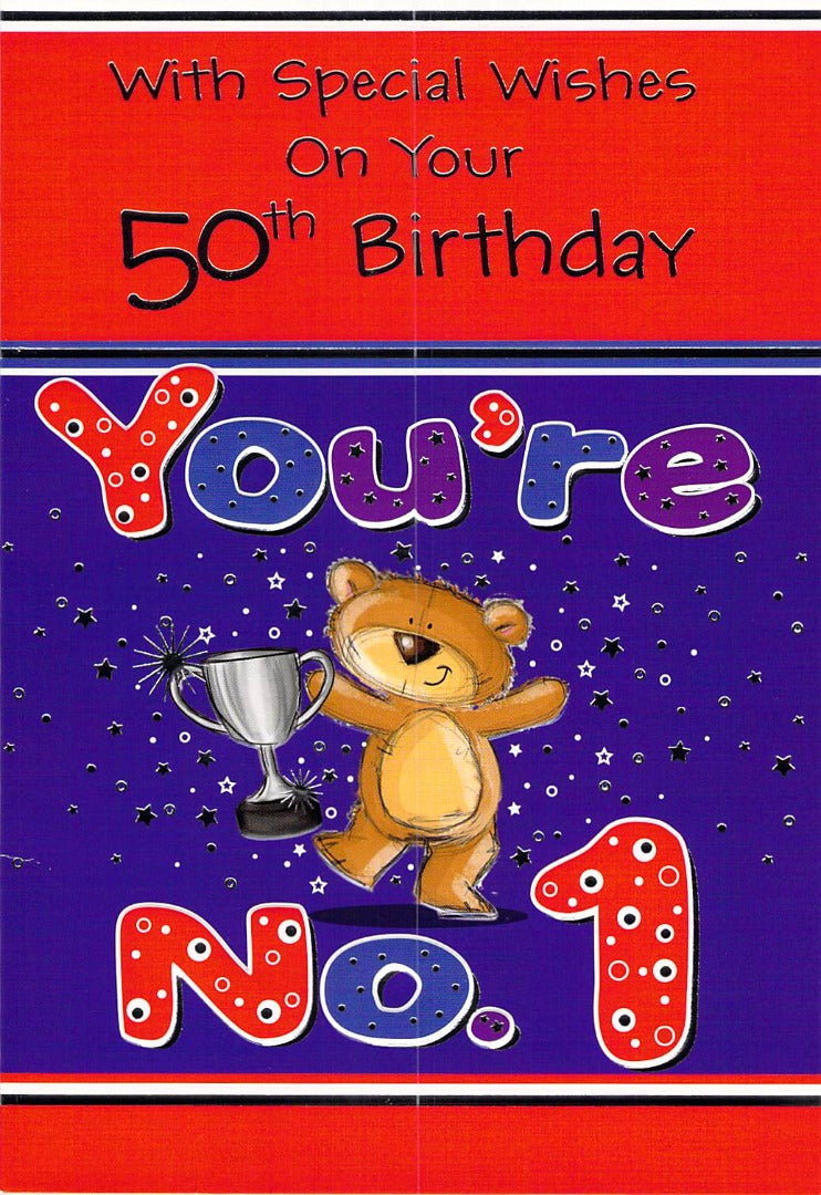 50th Birthday - Age 50 - Number 1 - Greeting Card - Free Postage