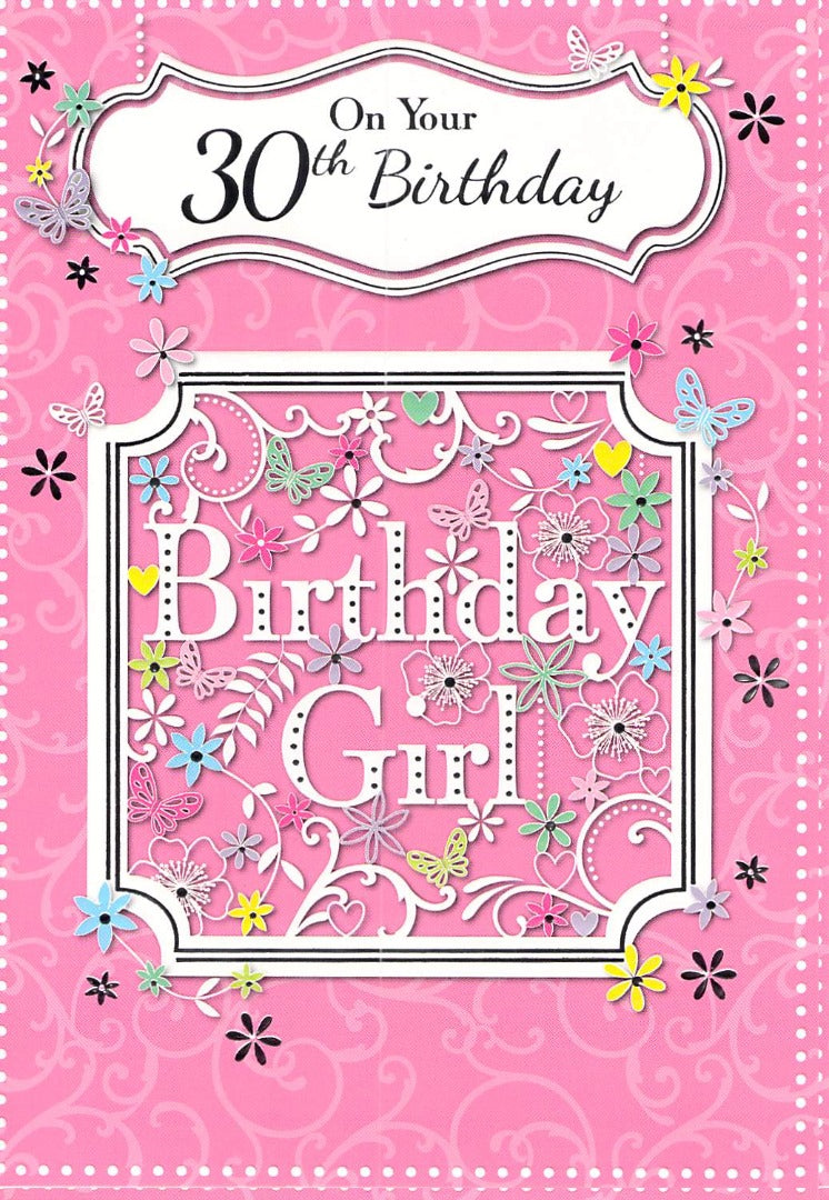 30th Birthday - Age 30 - Pink/Butterfly - Greeting Card - Free Postage