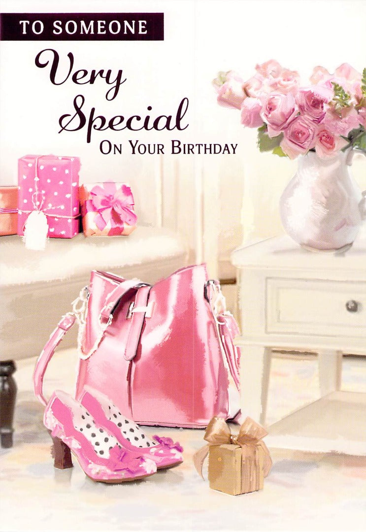 Birthday - Someone Special - Pink Bag/Shoes - Greeting Card - Free Postage