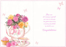 Load image into Gallery viewer, 21st Birthday - Age 21 - Teapot Flowers - Greeting Card - Free Postage
