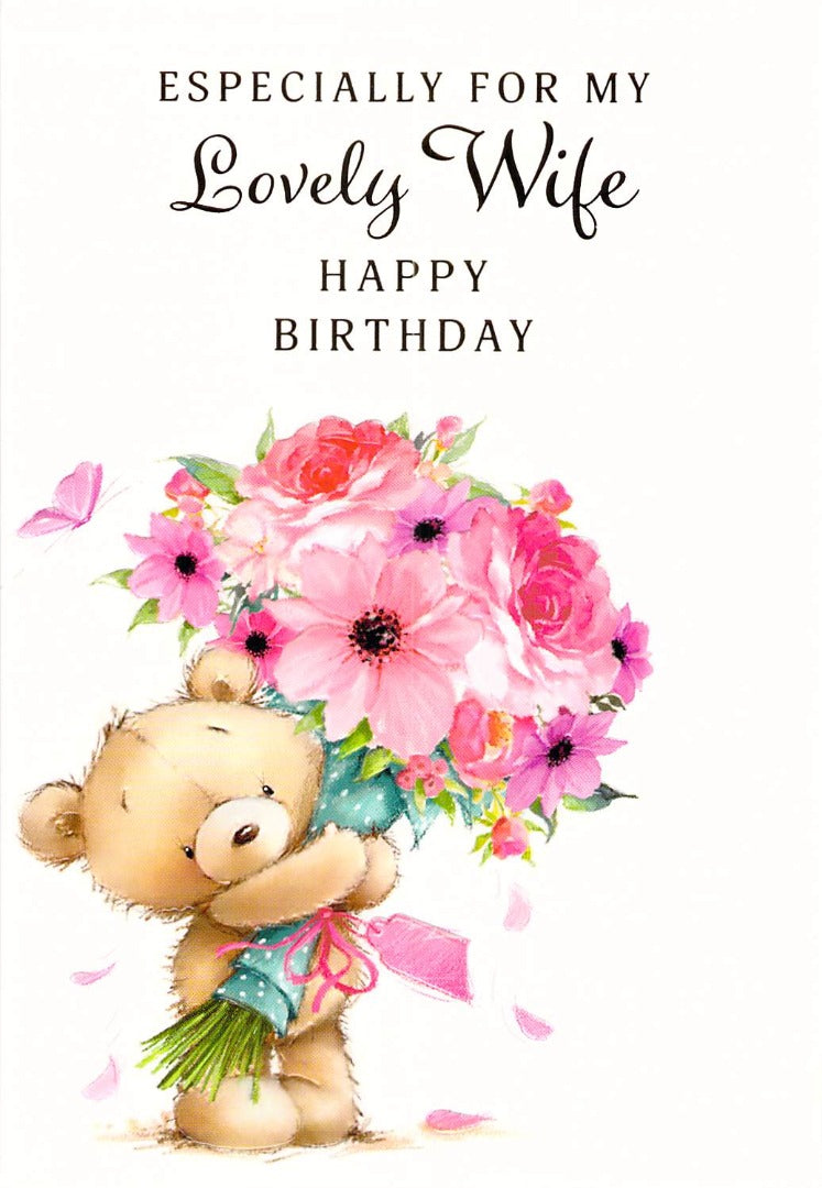 Birthday - Wife - Bear/Flowers - Greeting Card - Multibuy