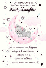 Load image into Gallery viewer, Birth - Daughter - Bear on Moon - Greeting Card - Free Postage
