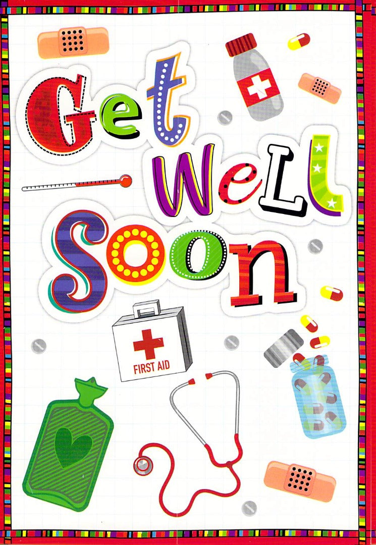 Get Well Soon - Medical Cartoon Theme - Greeting Card - Free Postage