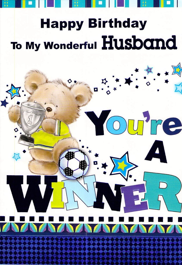 Birthday - Husband - Football Bear  - Greeting Card - Free Postage