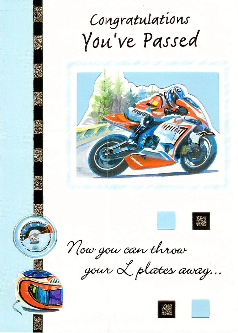 Congratulations - Passed Driving Test - Motorbike - Greeting Card - Free Postage