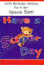 Load image into Gallery viewer, Birthday - Son - Super Day  - Greeting Card - Free Postage
