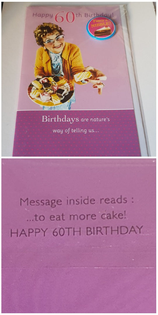 60th Birthday - With Badge  - Greeting Card - Free Postage