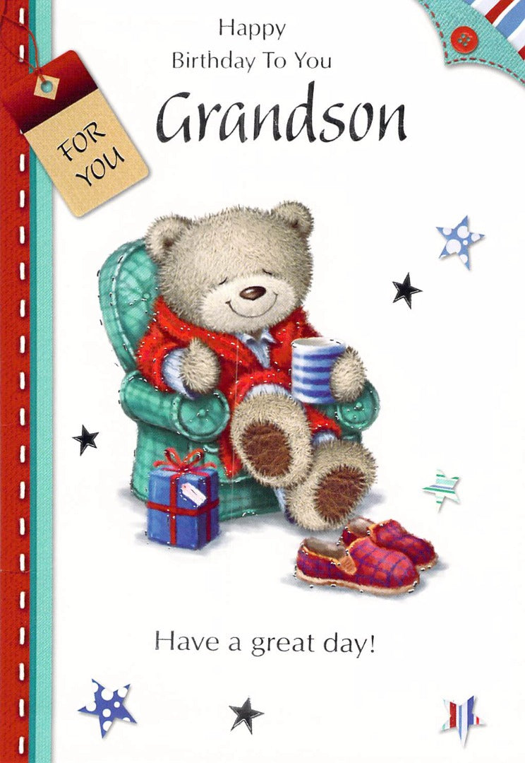 Birthday - Grandson - Chair/Cuppa - Greeting Card - Free Postage