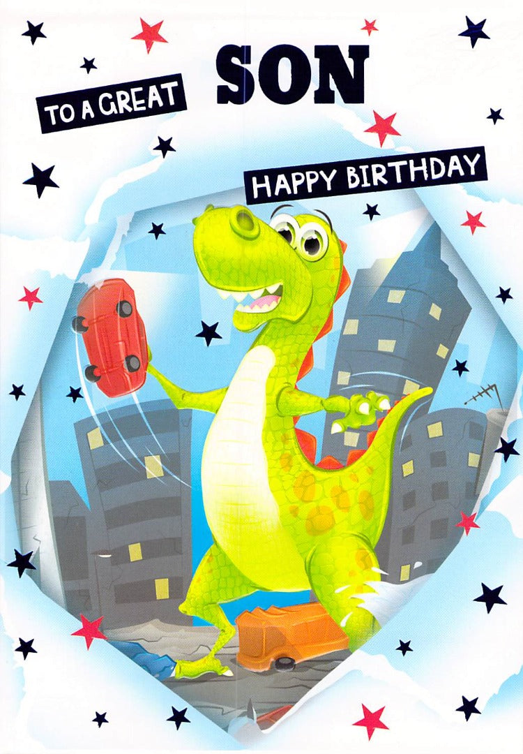 Son - Birthday - Dinosaur - Greeting Card - Free Postage