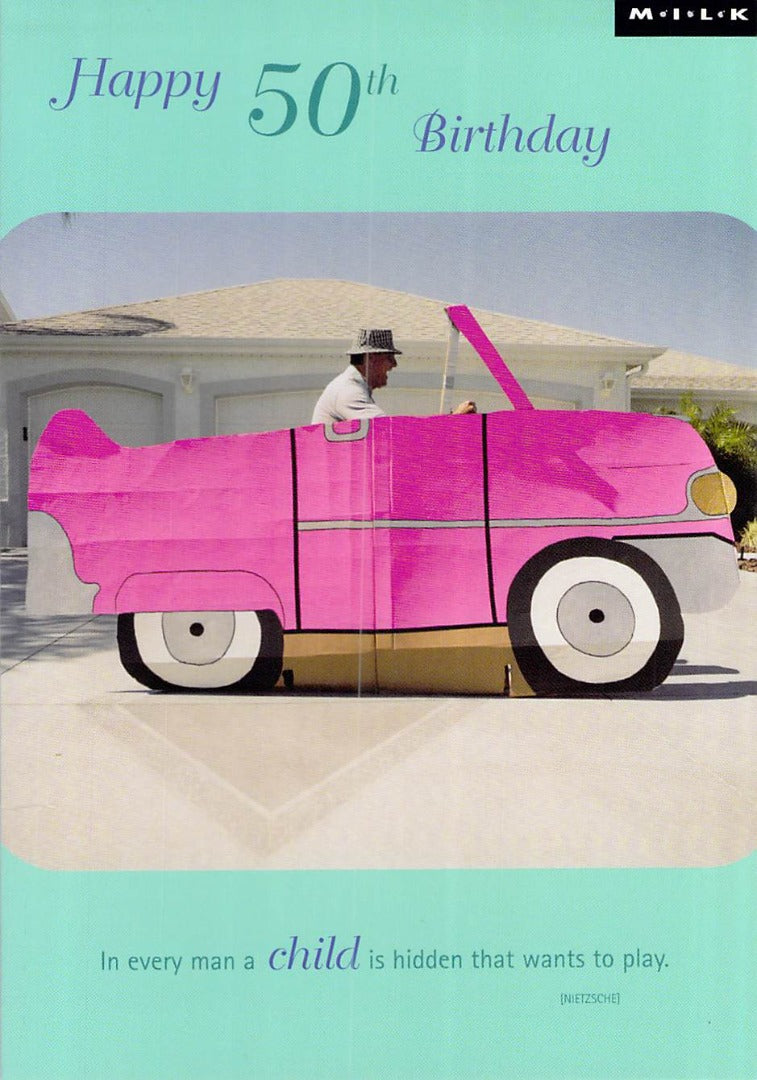 Age 50 - 50th Birthday - Pink Car - Free Postage