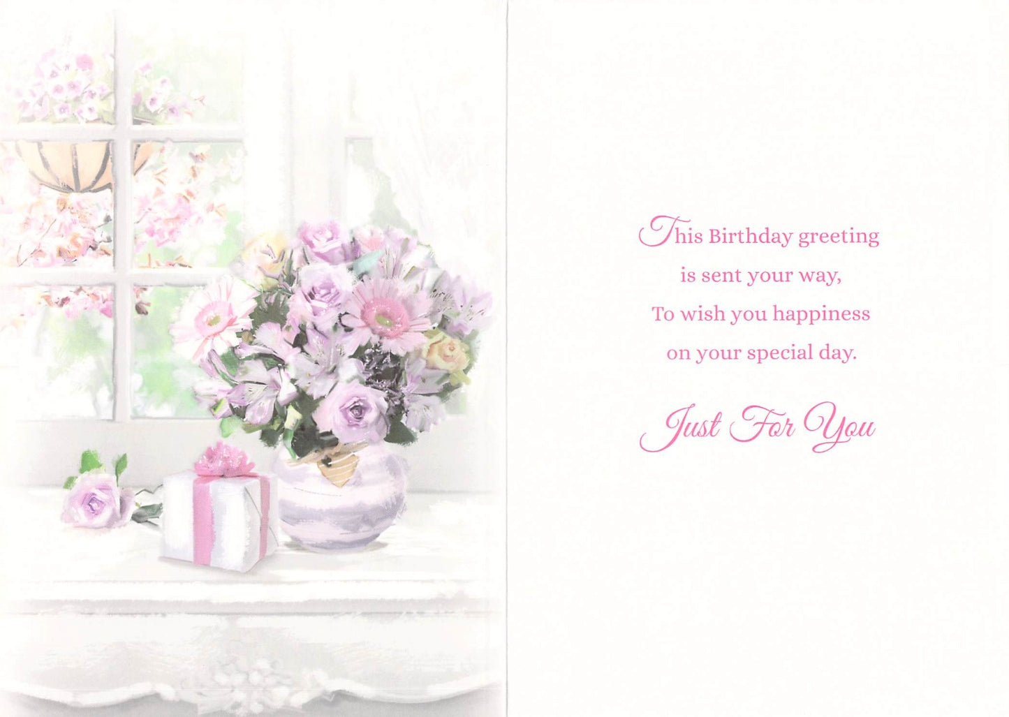 50th Birthday - Age 50 - Flowers/Windowsill - Greeting Card - Free Postage