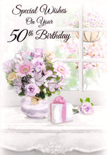 Load image into Gallery viewer, 50th Birthday - Age 50 - Flowers/Windowsill - Greeting Card - Free Postage
