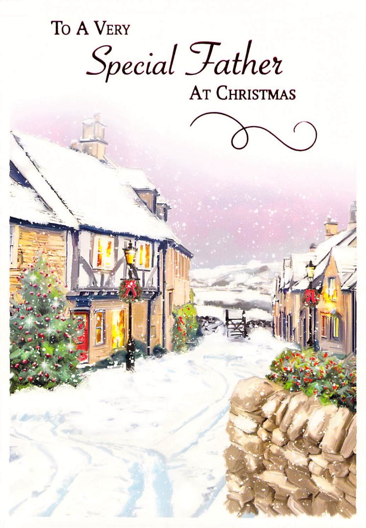 Christmas - Father - Snowy Village - Greeting Card - Free Postage