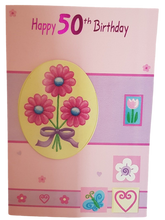 Load image into Gallery viewer, 50th Birthday - Age 50 Pink/Flowers - Greeting Card
