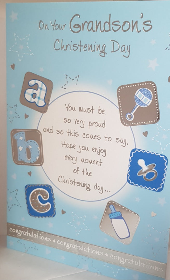 Christening - Grandson- ABC/Toys - Greeting Card - Free Postage