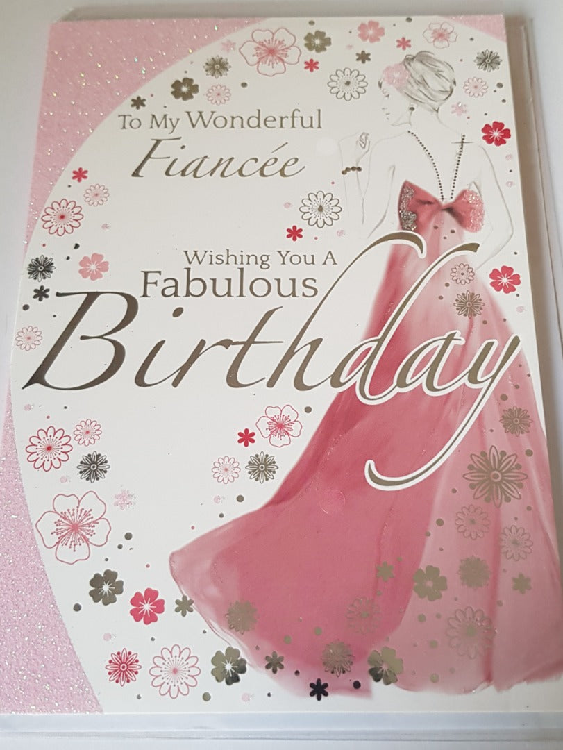 Birthday - Fianc�e - Red Dress - Greeting Card - Free P&P